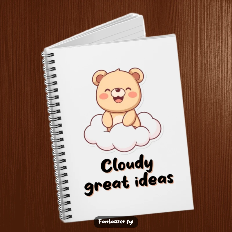 Funny Bear Notebook: Smiling bear joyfully riding a fluffy cloud, inspiring creative writing and happy thoughts with its humorous design.