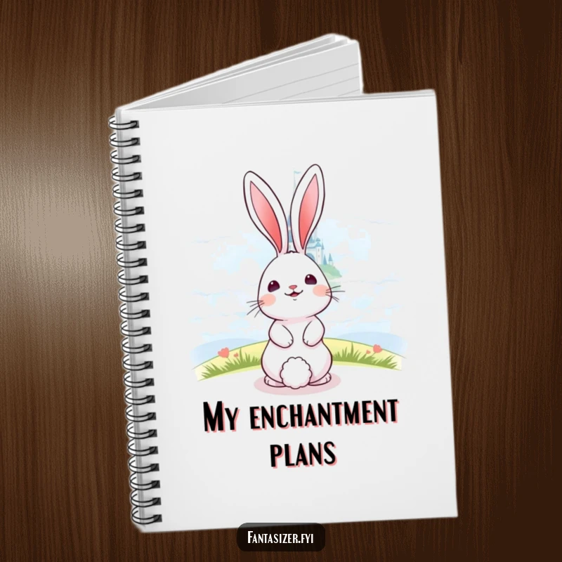 Funny happy bunny looking at a distant, shimmering castle in the clouds, perfect for journaling.