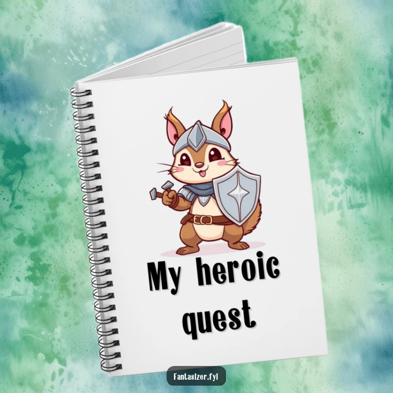 Funny notebook featuring a squirrel knight ready for adventure, ideal for jotting down heroic deeds and daily notes.