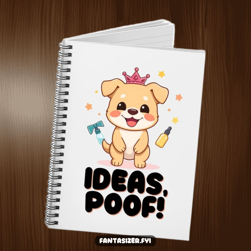 Funny Dog Notebook: A joyful dog character enchanting ordinary objects into magical items, perfect for capturing inspired thoughts.