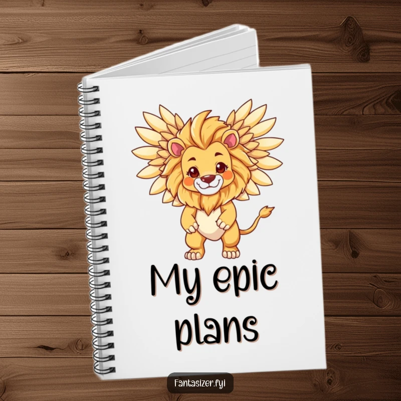 Funny Lion Power Notebook, showing a lion transforming into a majestic winged creature, perfect for writing down powerful ideas.