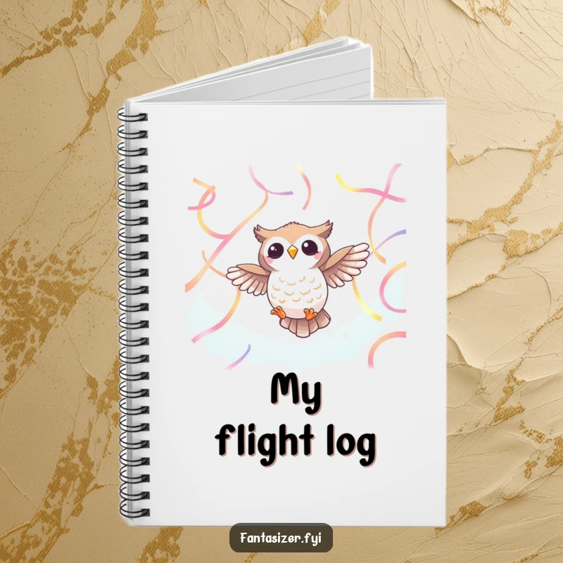 Funny Owl Ribbon Notebook: A cheerful owl with wings spread flies through vibrant ethereal ribbons, a funny gift.