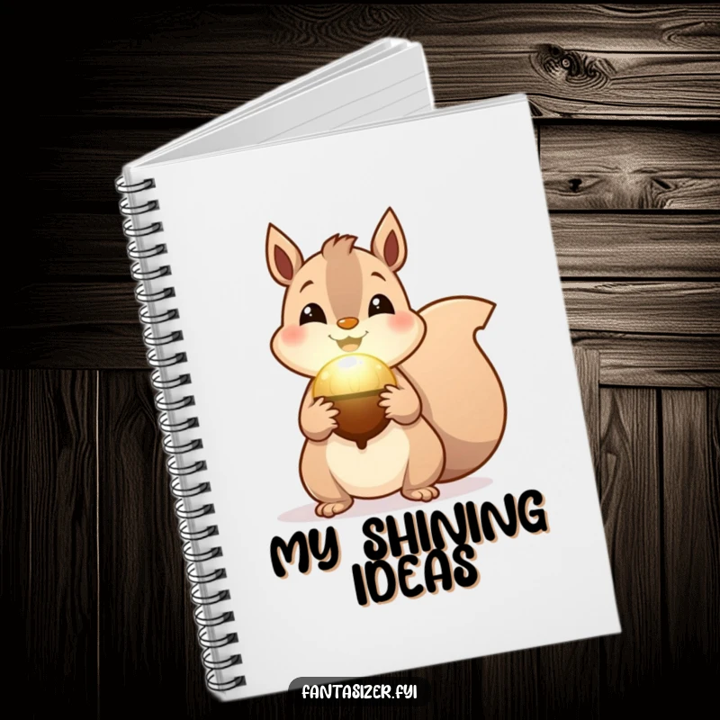 Funny Squirrel Magic Notebook, showing a cheerful squirrel holding a magical glowing acorn, perfect for jotting magical thoughts.