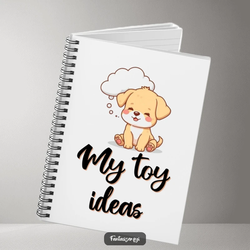 Funny puppy notebook, a dog dreaming of a toy cloud, inspiring dreams and notes with playful humor.