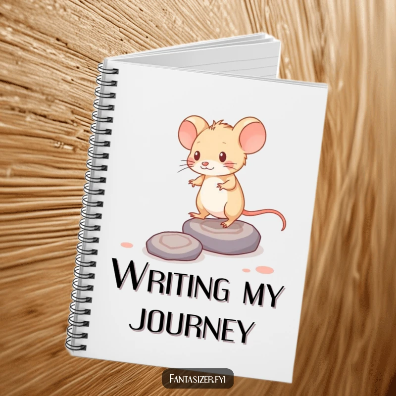 Funny notebook: a brave mouse walks on thought-stones, ideal for jotting down brilliant ideas and notes.