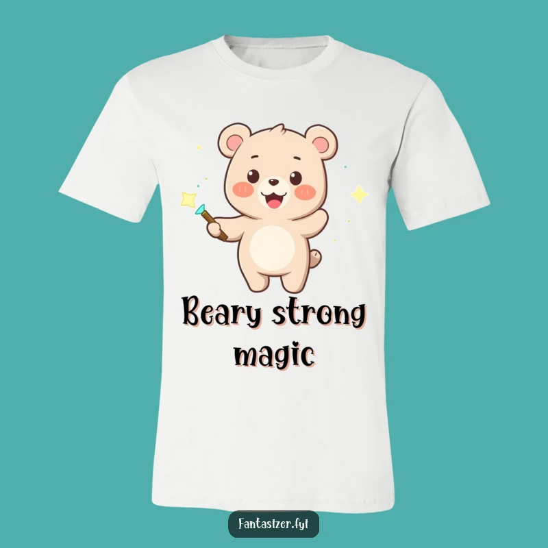 Funny Bear Wizard T-Shirt: Magic Wand & Dancing Lights - Whimsical Fun!