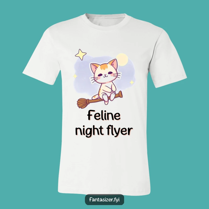 Funny Night Sky Cat T-Shirt - Magical Flight, Hilarious Witchy Apparel