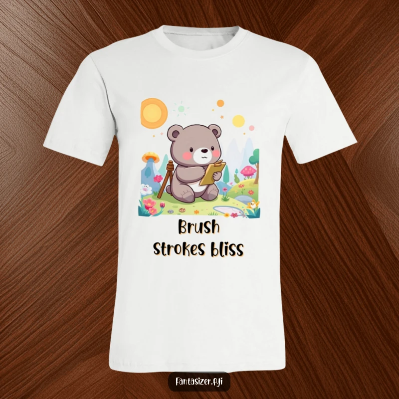 Funny Bear T-Shirt: A whimsical bear artistically creates a colorful, imaginary landscape, celebrating the joy of painting.