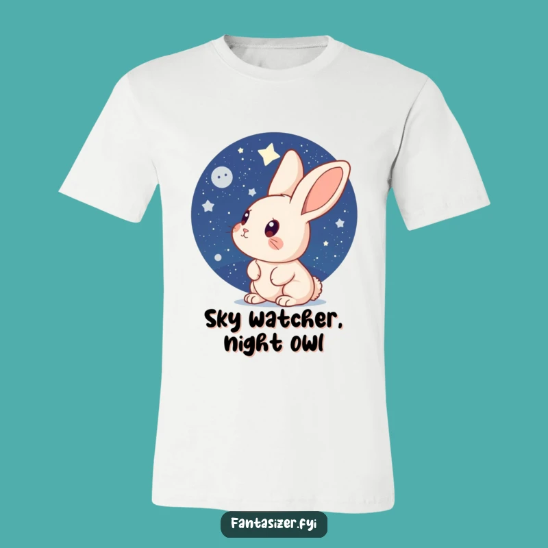Funny Curious Rabbit Stargazer T-Shirt: Night Sky Adventure Tee Gift