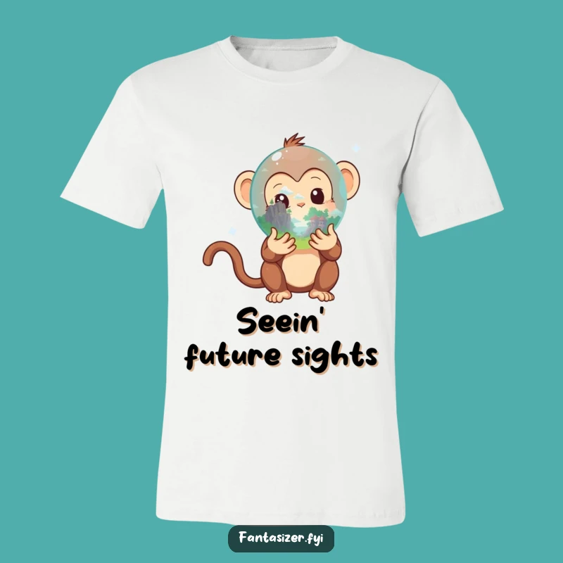 Funny Monkey Crystal Ball T-Shirt: Whimsical Graphic Tee, Hilarious Fantasy Apparel Gift