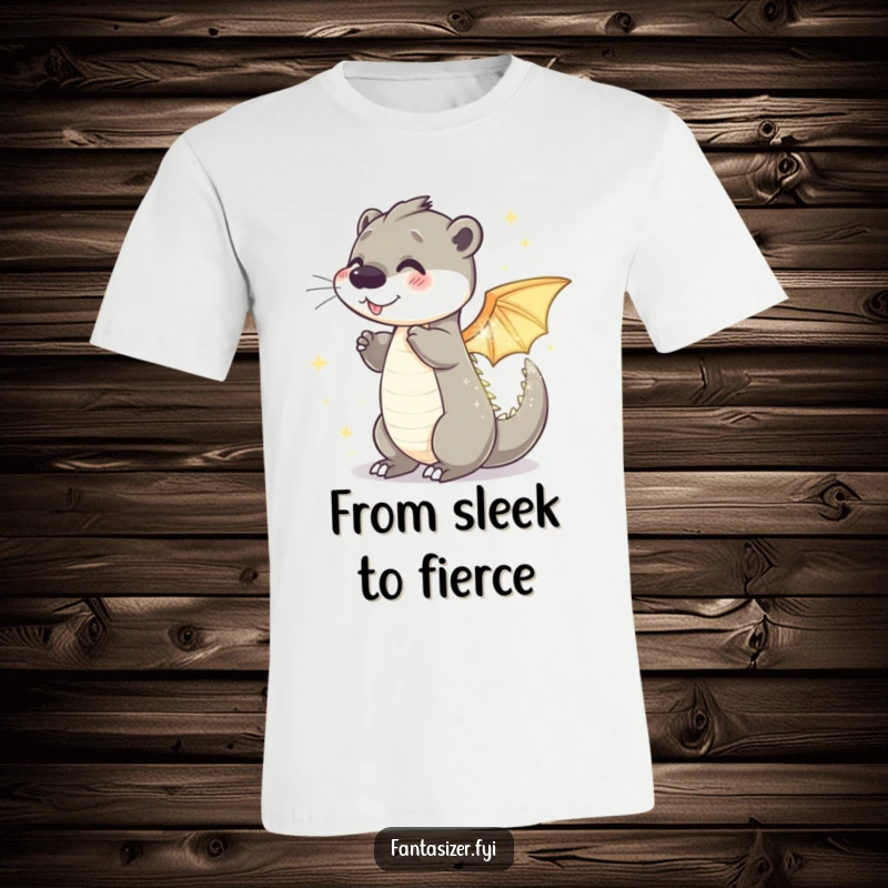 Funny otter dragon t-shirt showing a playful otter transforming into a sparkling, shimmering dragon, embodying mythical power.