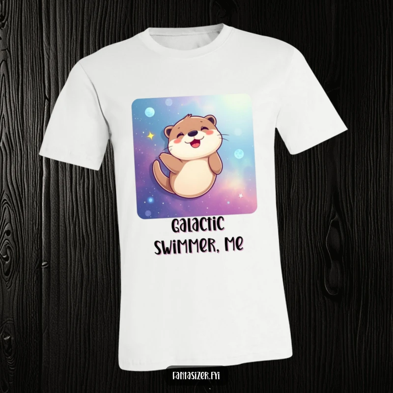 Funny Otter T-Shirt: A joyful otter playfully swims through a swirling, vibrant galaxy, depicting an imaginative and adventurous spirit.