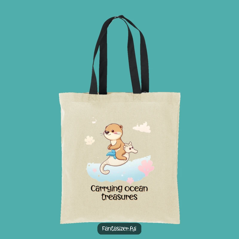 Funny Otter Seahorse Tote Bag: Dreamy Ocean Carry-all, Perfect Funny Gift for Beachgoers