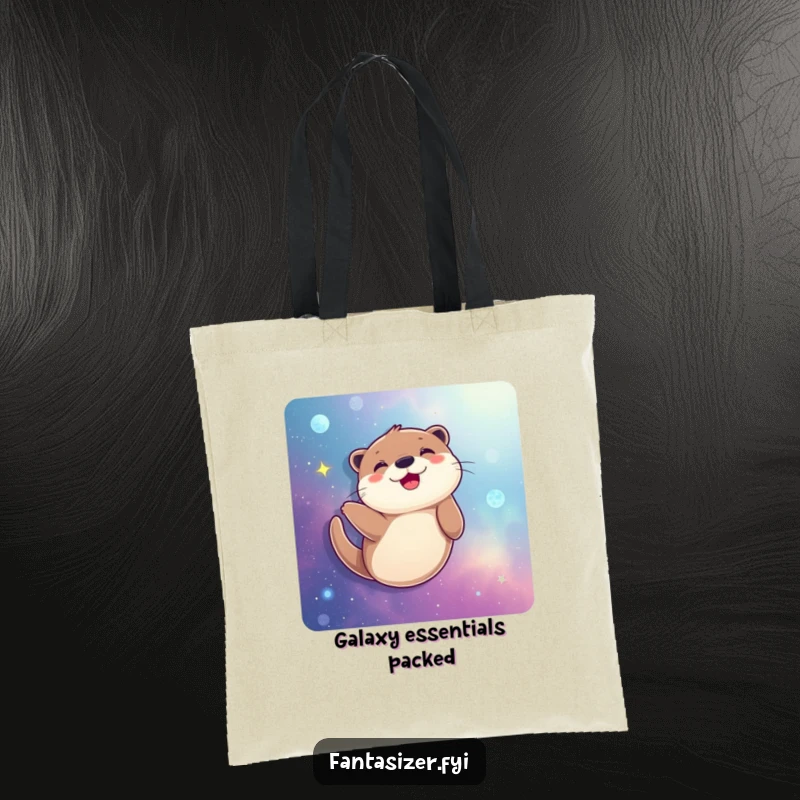 Funny Otter Tote Bag: A joyful otter imagines swimming through a vibrant galaxy, perfect for carrying everyday items with a cosmic flair.