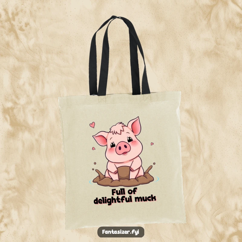 Funny tote bag with a proud pig dreaming of a mud bath, perfect for carrying daily items with cheerful humor.