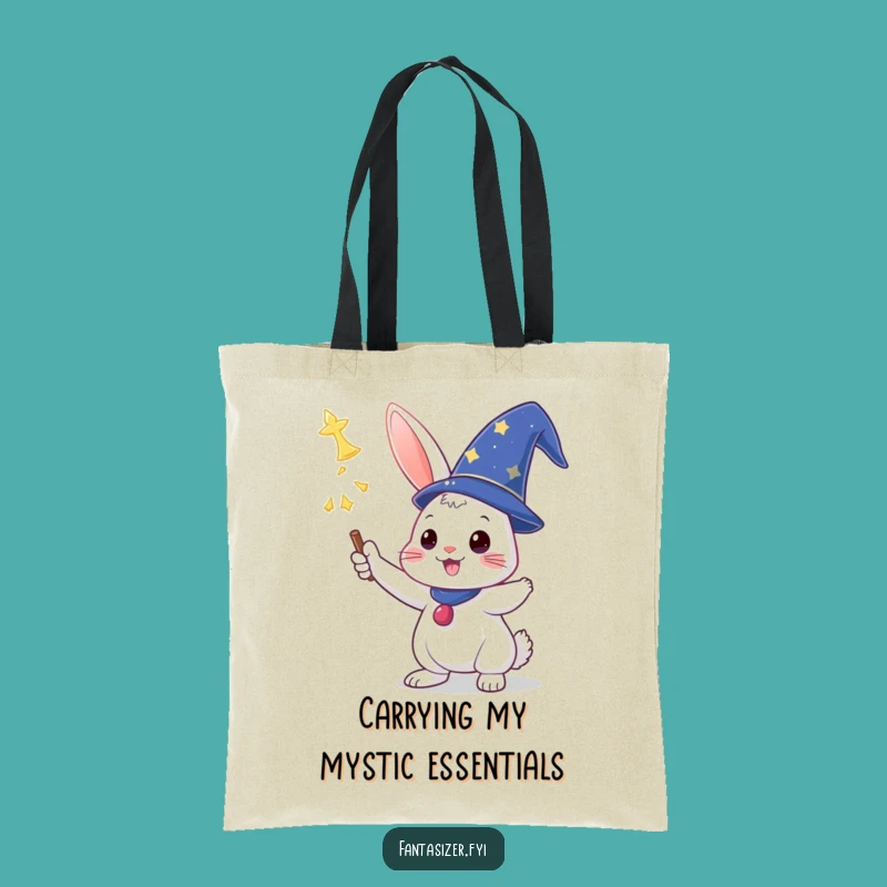 Funny Wizard Rabbit Tote Bag: Magical Spell Casting Canvas Gift